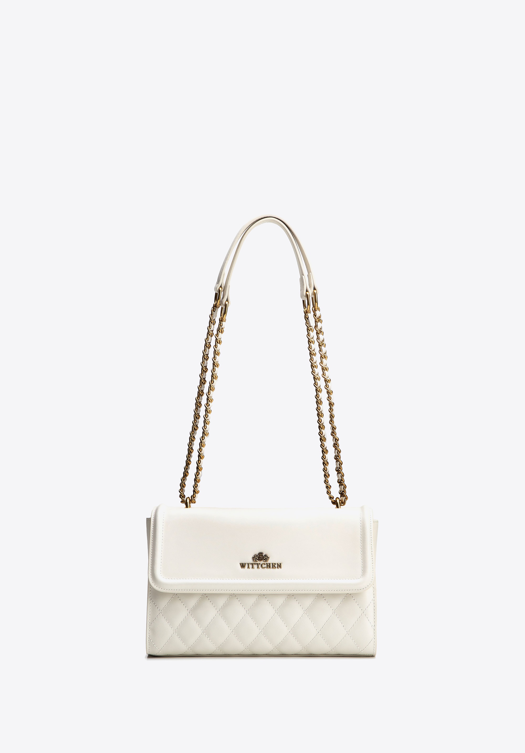 Damska listonoszka ze skóry naturalnej w pikowanie kremowo - złota