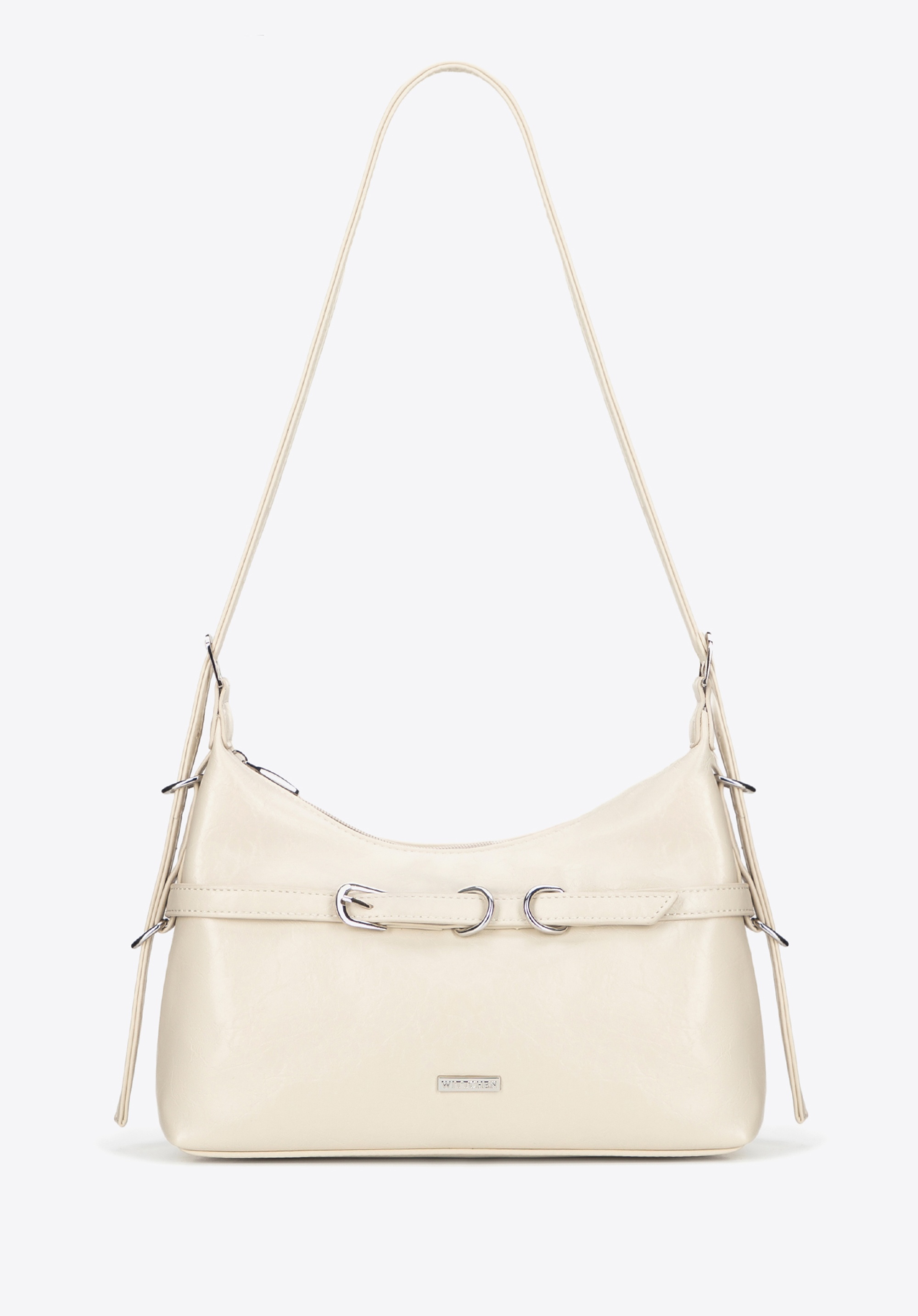 Damska bagietka z ekoskóry z regulowaną rączką kremowa