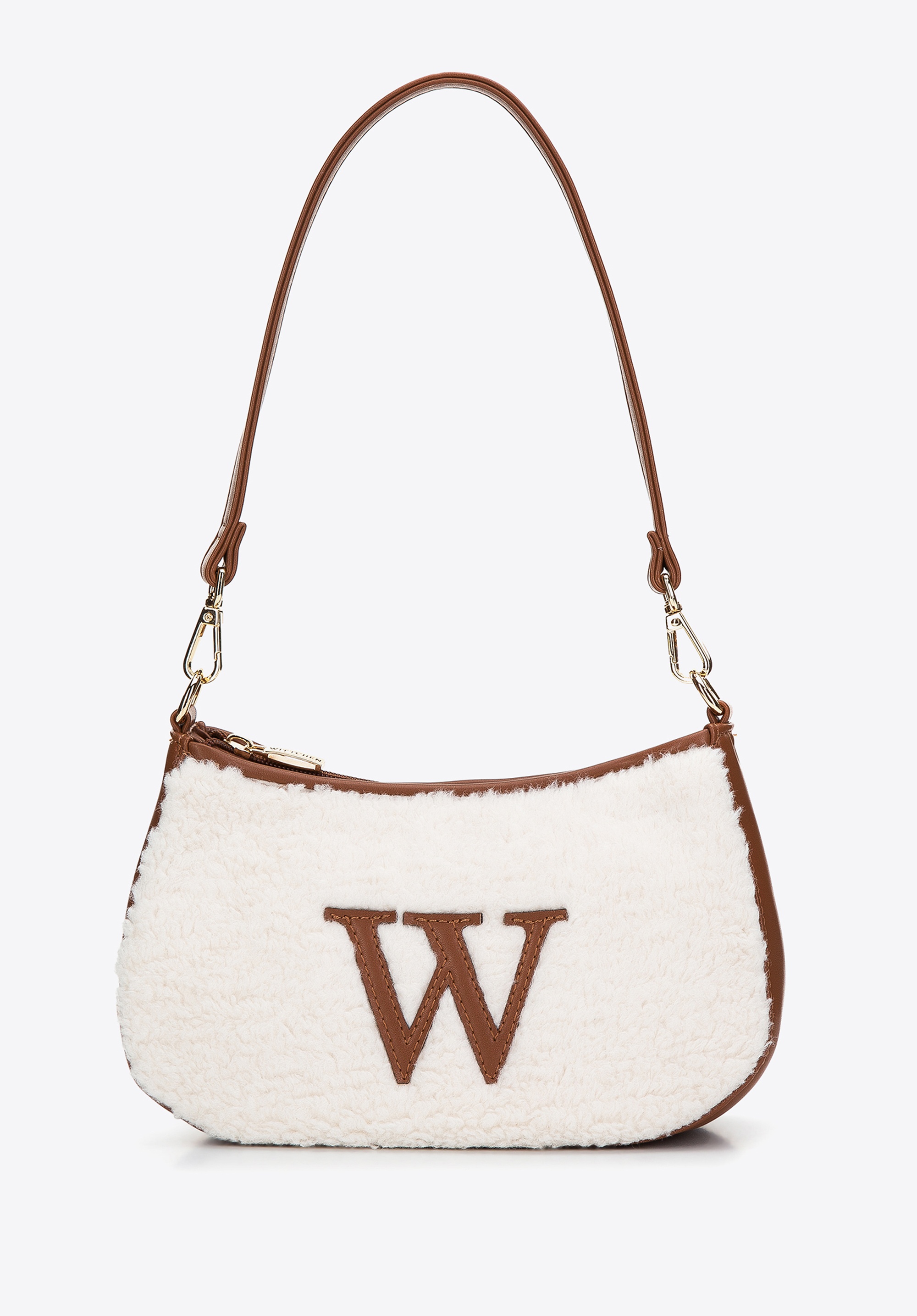 Torebka bagietka ze sztucznym futerkiem mała kremowo-brązowa