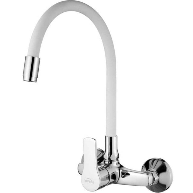 INVENA Bateria kuchenna ścienna VERSO chrom z elastyczną wylewką biał