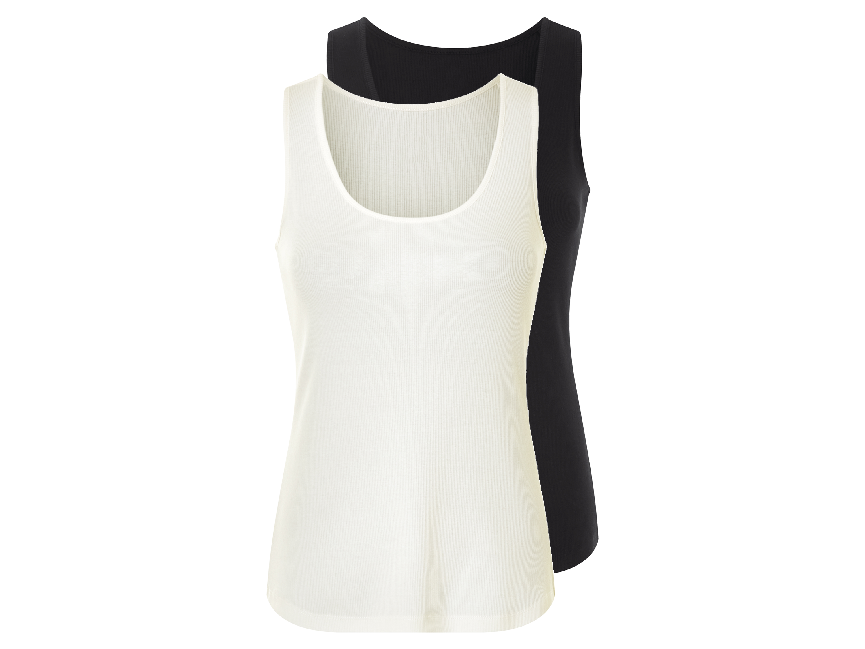 esmara Topy prążkowane damskie z bawełną, 2 sztuki Czarny / biały, XS 32/34