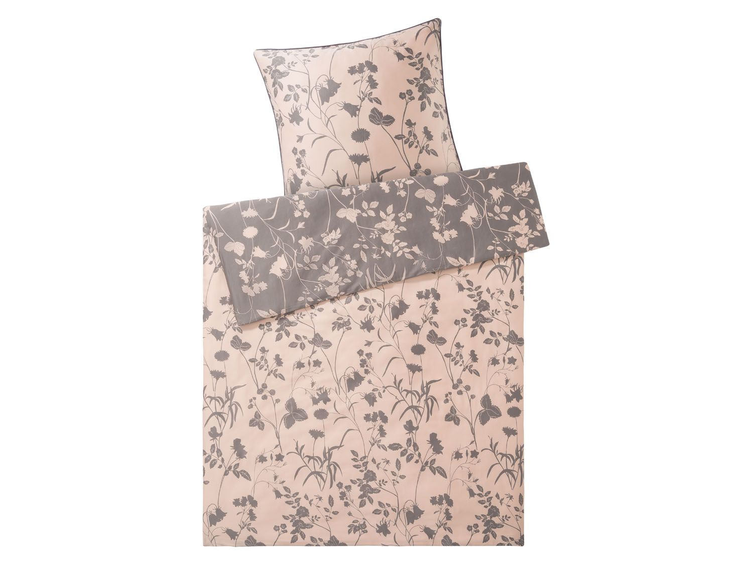 meradiso Dwustronna pościel satynowa, 140 x 200 cm, 1 komplet Wzór kwiatowy/różowy/szary