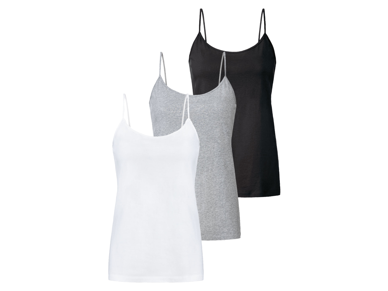 esmara Koszulki na ramiączkach damskie, 3 sztuki Czarny/ szary/ biały, M40/42