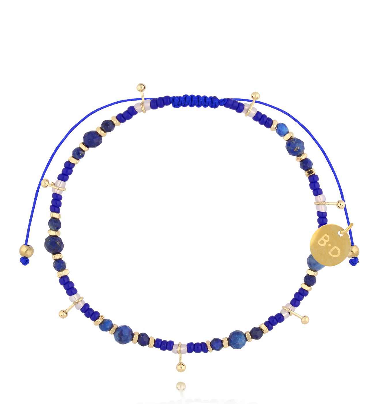 Bransoletka na granatowym sznurku z lapisem lazuli i koralikami Miyuki BMT0248 - By Dziubeka