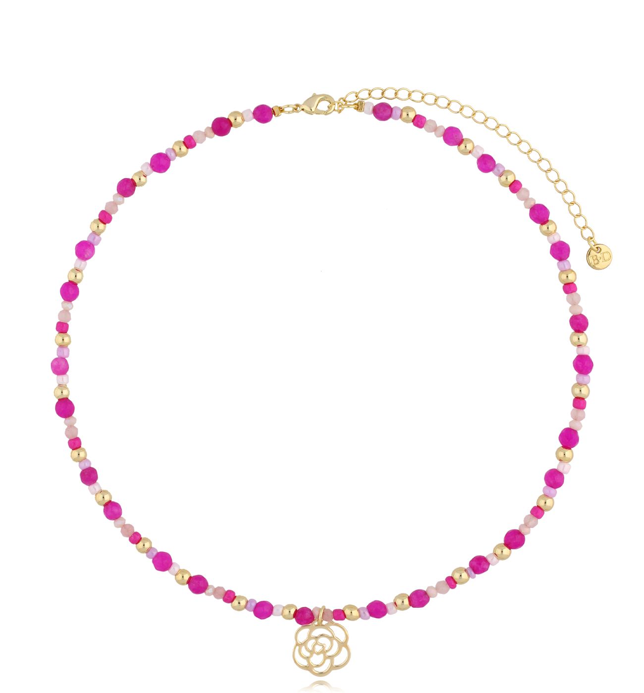 Naszyjnik fuksjowy z różą Sanur NBI0009 - By Dziubeka