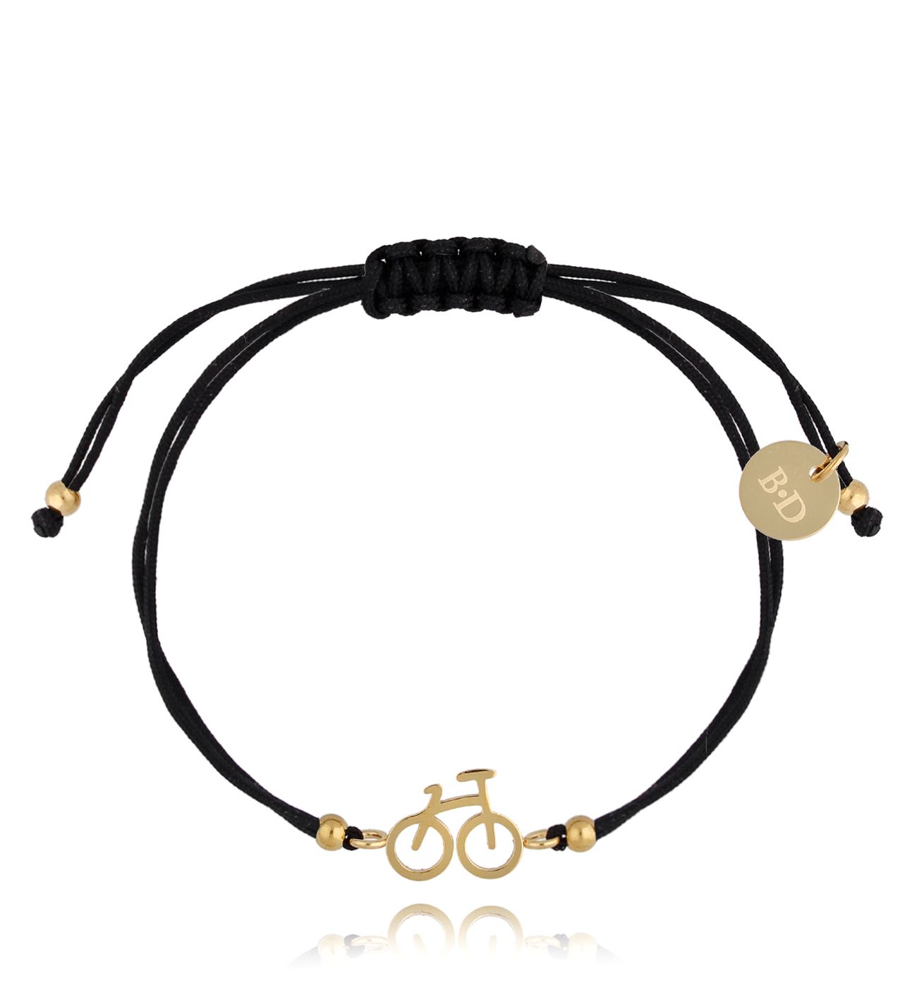 Bransoletka złota z czarnym sznurkiem i rowerkiem Bike BGL0675