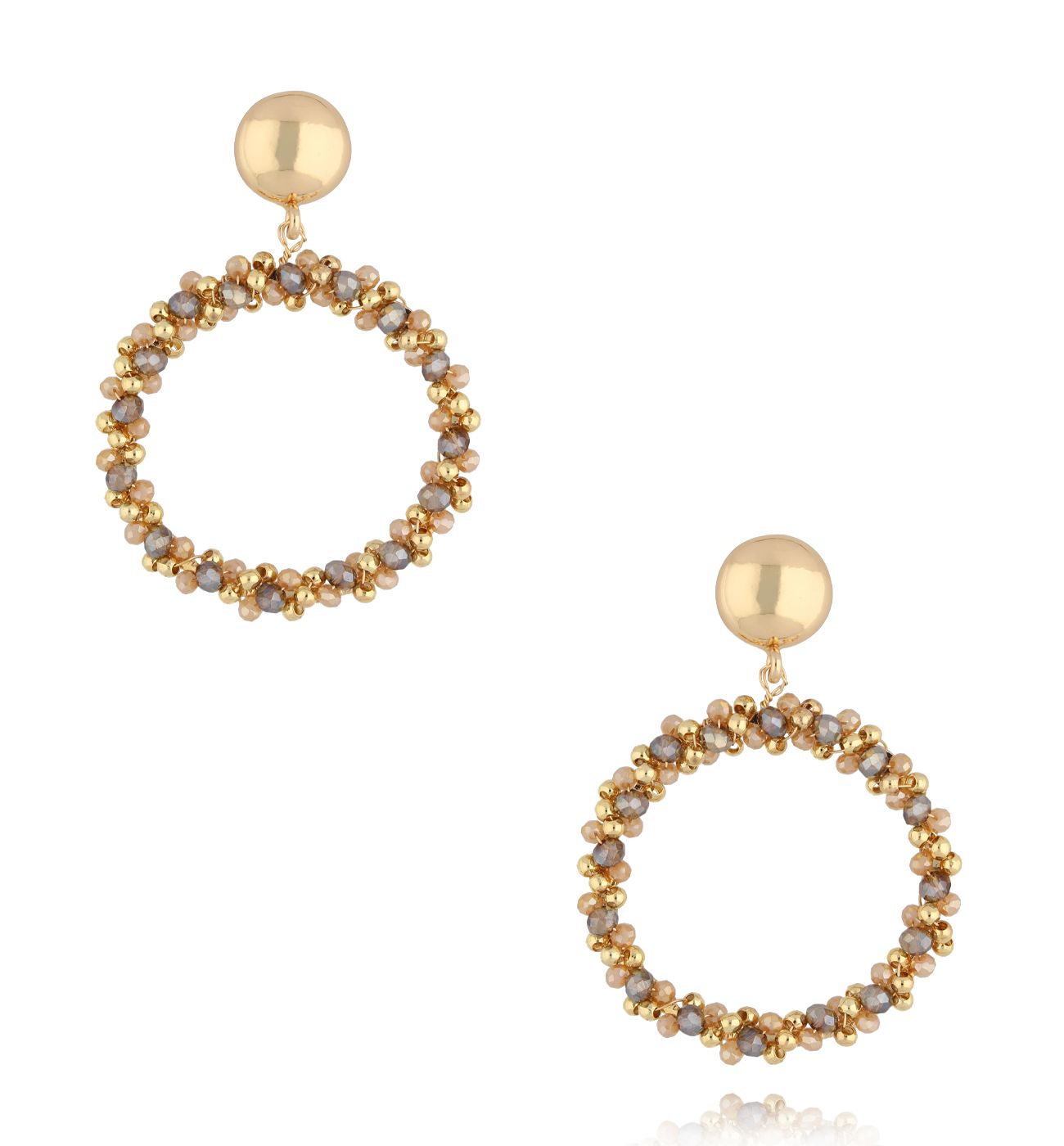 Kolczyki okrągłe z brązowymi i beżowymi kryształkami KWE0216