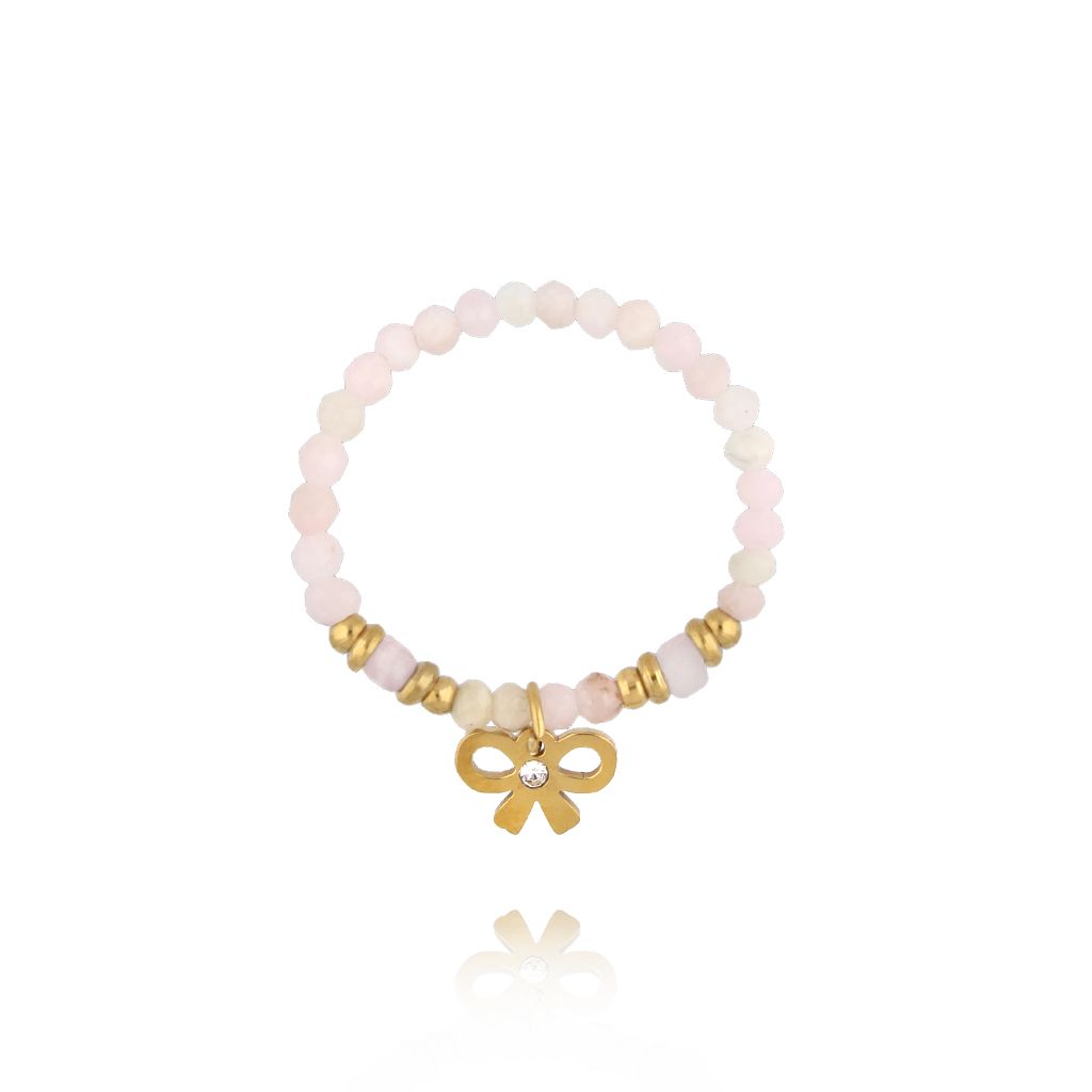 Pierścionek z różowymi opalami i kokardką - By Dziubeka