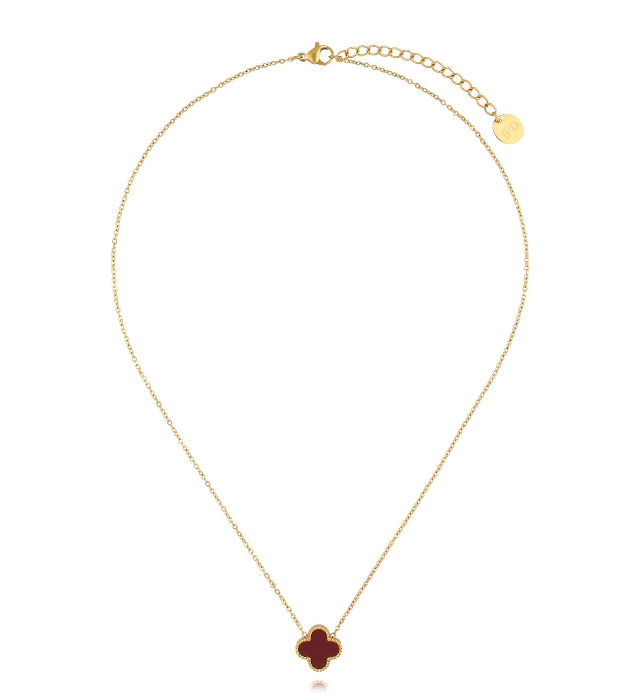 Naszyjnik z bordową koniczynką złoty NSY0372