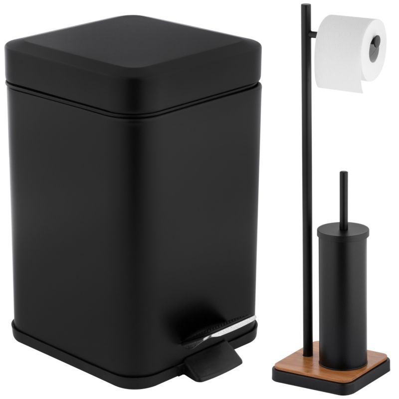 Zestaw łazienkowy kosz na śmieci i Stojak na papier toaletowy YOKA czarny - 1 szt.