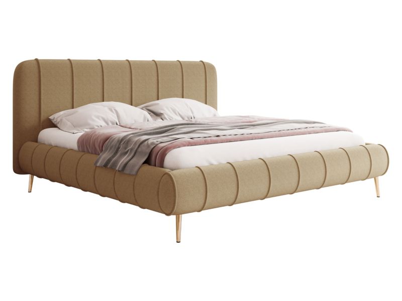 Łóżko tapicerowane MIRJAN 24 Slim XI 140x200 słoneczny beż + złote nogi 1 szt.