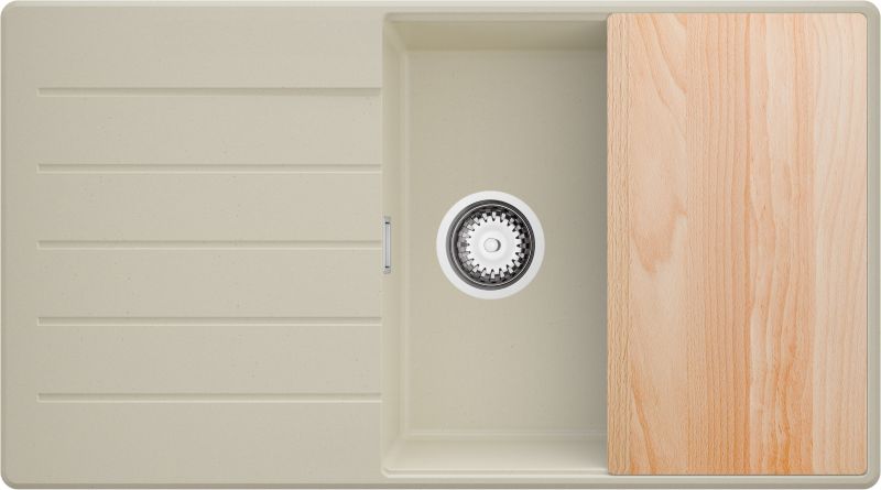 Zlewozmywak Kopenhaga PRIMAGRAN Nablatowy 90x50cm do szafki od 60cm, Beżowy + Syfon + Deska, S720, 1 szt.