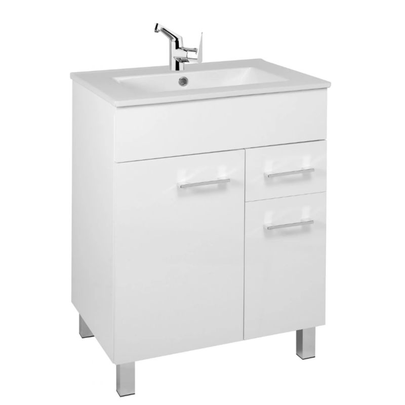 Szafka Łazienkowa Stamar Stojąca Z Umywalką 600 x 470 mm Połysk Biała Bateria Boczna 1 szt.