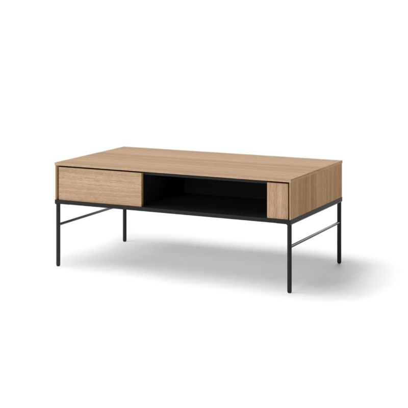 Stolik kawowy z półką Bettso Lissa na czarnych metalowych nogach dąb linearny czarny 1szt.