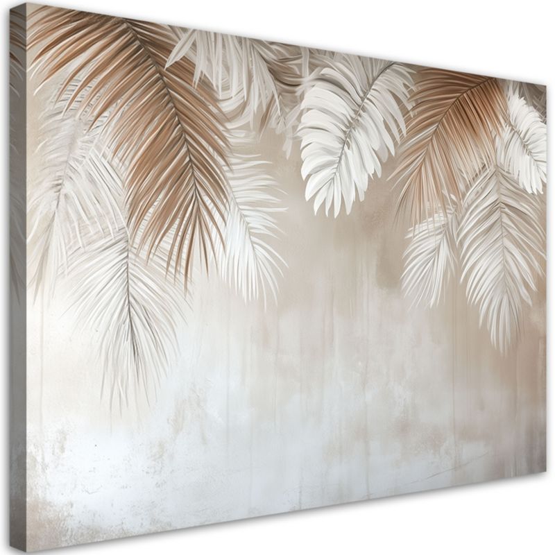 Obraz do salonu sypialni Feeby Zwisające liście palmy na beżowym tle 90x60cm 1szt