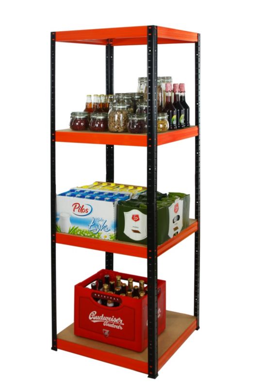 Regał metalowy MODO24 magazynowy garażowy czarno-pomarańczowy helios 180x30x30cm 4 półki po 175 kg 1 szt.