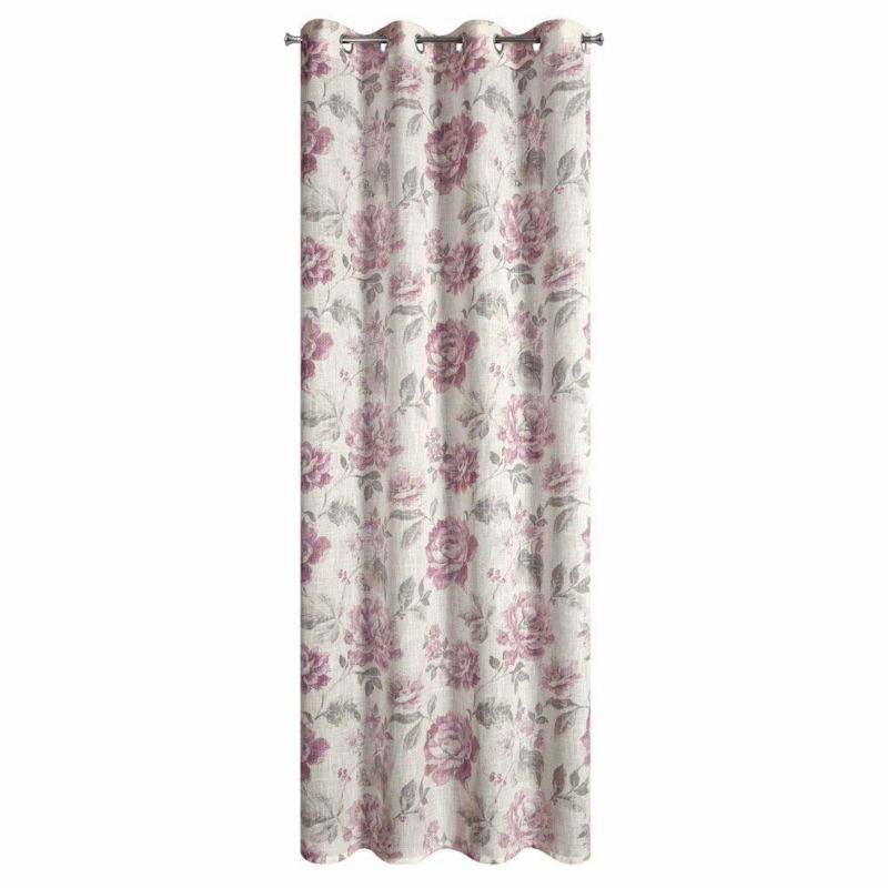 Zasłona Davena EUROFIRANY 140X250 Cm Różowe Kwiaty 1 szt,