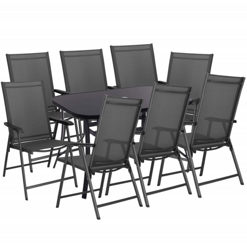 Zestaw mebli ogrodowych Springos stół ze szkłem hartowanym, 8 krzeseł komplet na taras szaro-czarny 1 kpl.