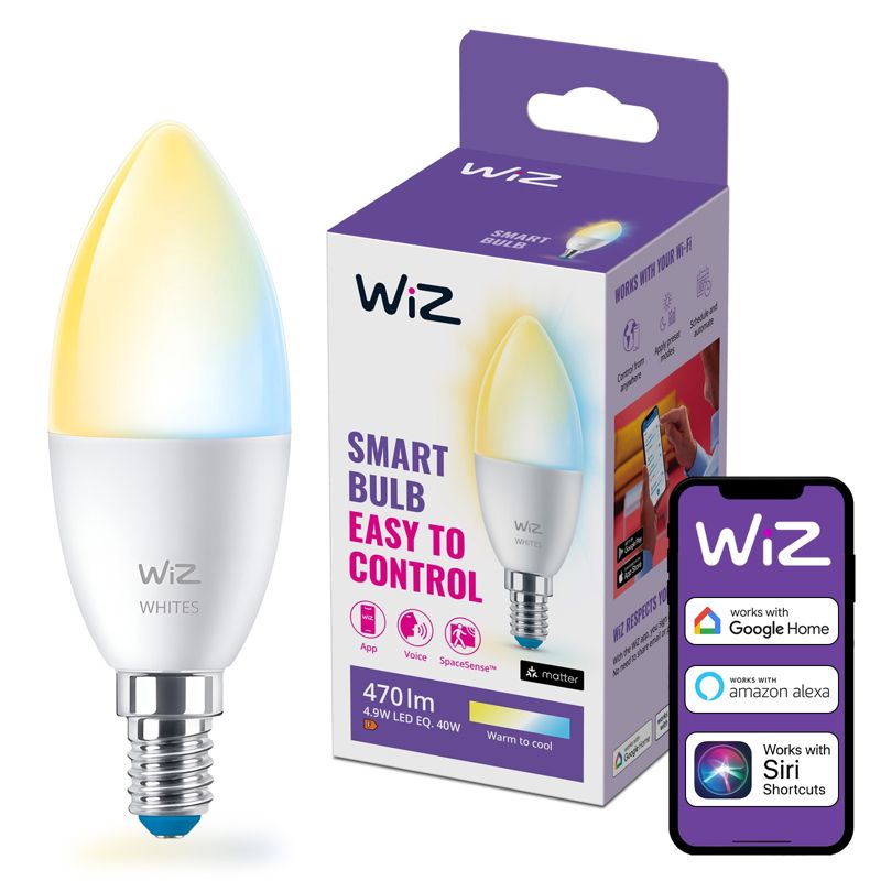 Żarówka LED WiZ E14 Świeczka C37 4.9W 470lm 2700-6500K TW Inteligentna Smart WiFi Bluetooth Aplikacja 1 szt.