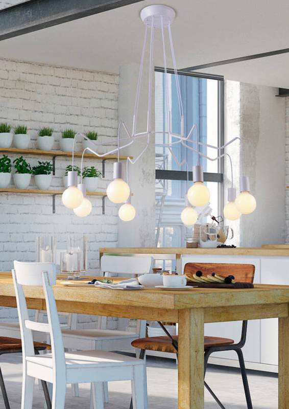 Biała lampa wisząca sufitowa 8xE27 do salonu BASSO metal
