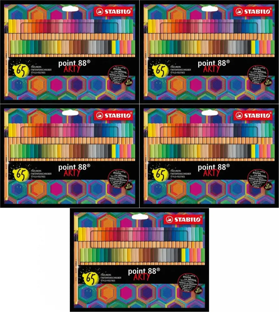 5x Cienkopis Stabilo Point 88 Arty 8865-21-20, 0.4mm, 65 sztuk, mix kolorów