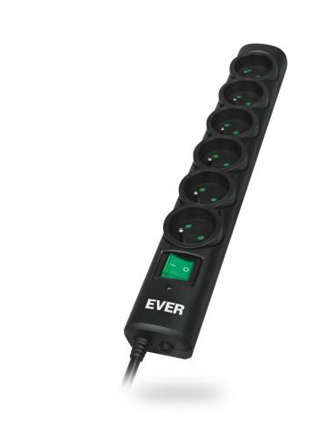 Listwa przeciwprzepięciowa Ever Optima, 1.5m, 6 gniazd, czarny