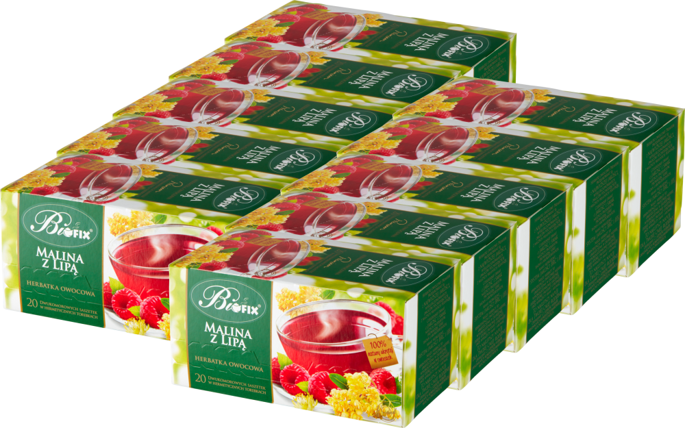 10x Herbata owocowa Bifix Premium, w kopertach, malina z lipą, 20 sztuk x 2g