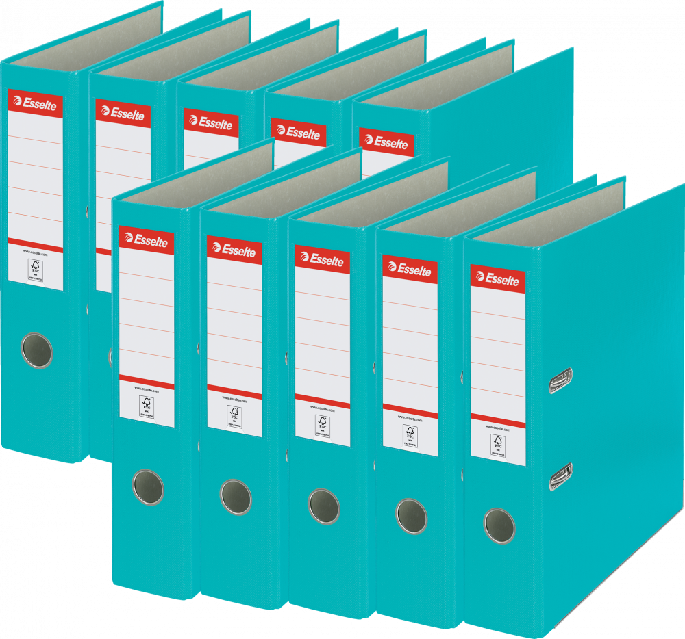 10x Segregator A4 Esselte, 75mm, do 500 kartek, ekonomiczny, turkusowy