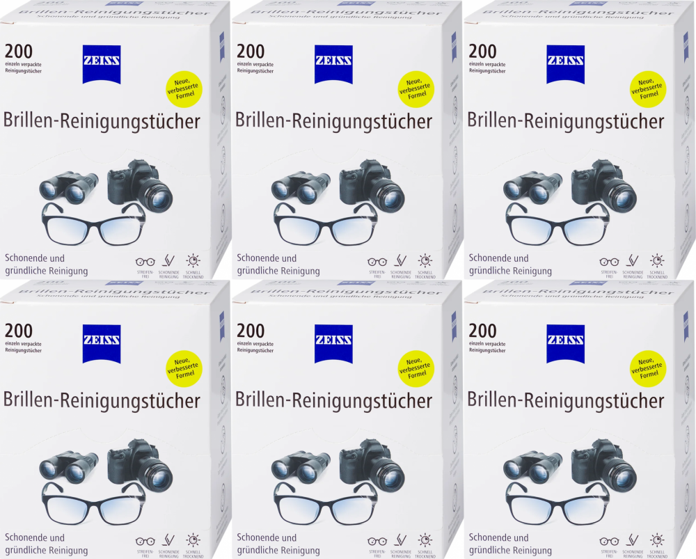 6x Chusteczki do czyszczenia okularów i wyświetlaczy Zeiss, 200 sztuk