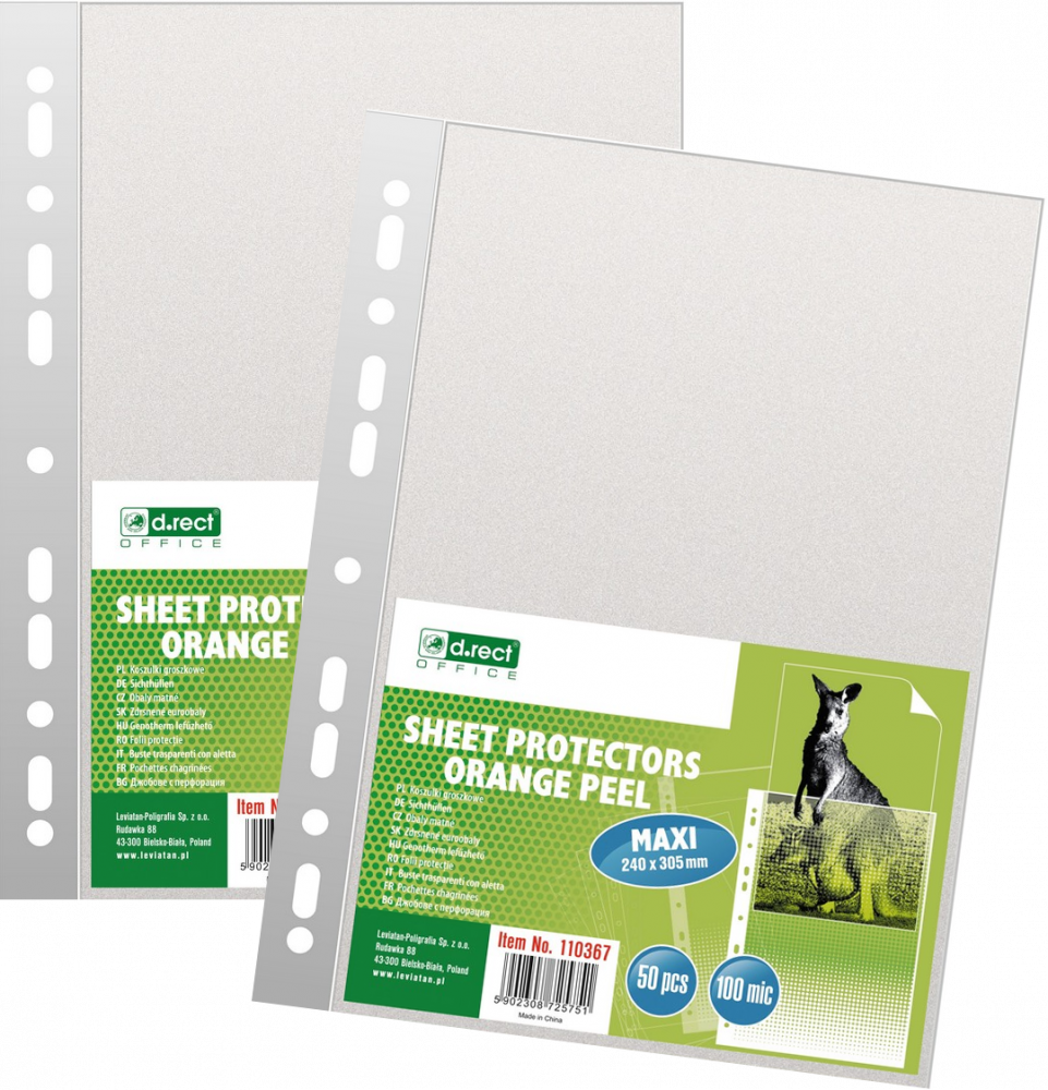 2x Koszulki groszkowe D.Rect Maxi, A4+, 240x305mm, 100μm, 50 sztuk, transparentny