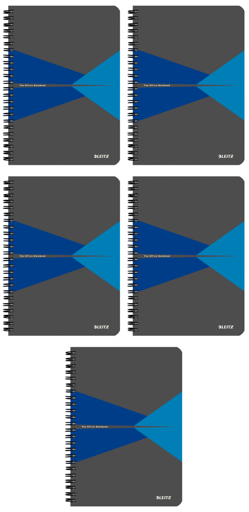 5x Kołonotatnik Leitz Office, A5, w kratkę, 90 kartek, okładka PP, szaro-niebieski