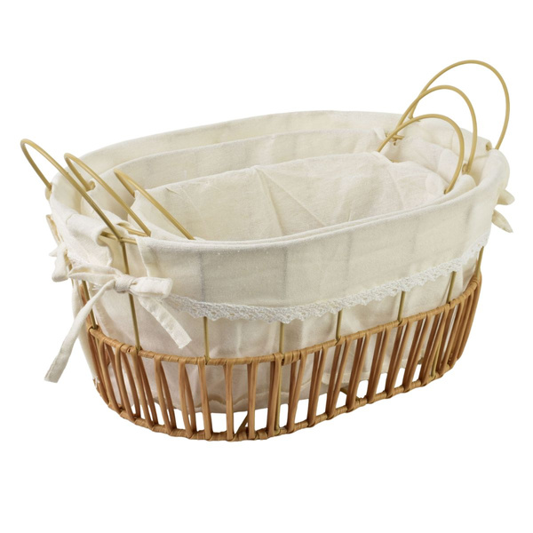 Koszyk wiklinowy owalny brązowy z białą wyściółką 25,5x35x16cm