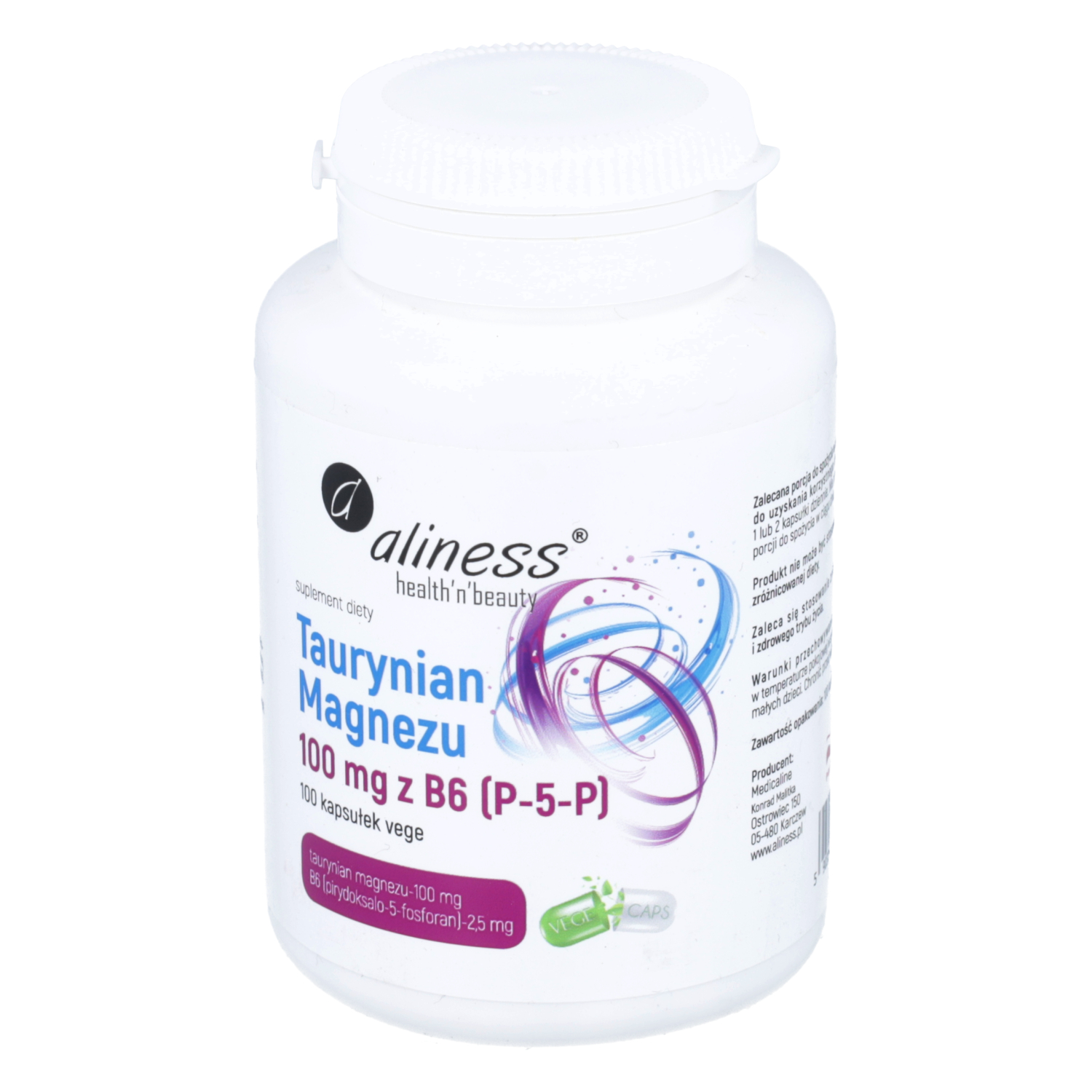 Aliness taurynian magnezu 100 mg z b6 (p-5-p), 100 kapsułek