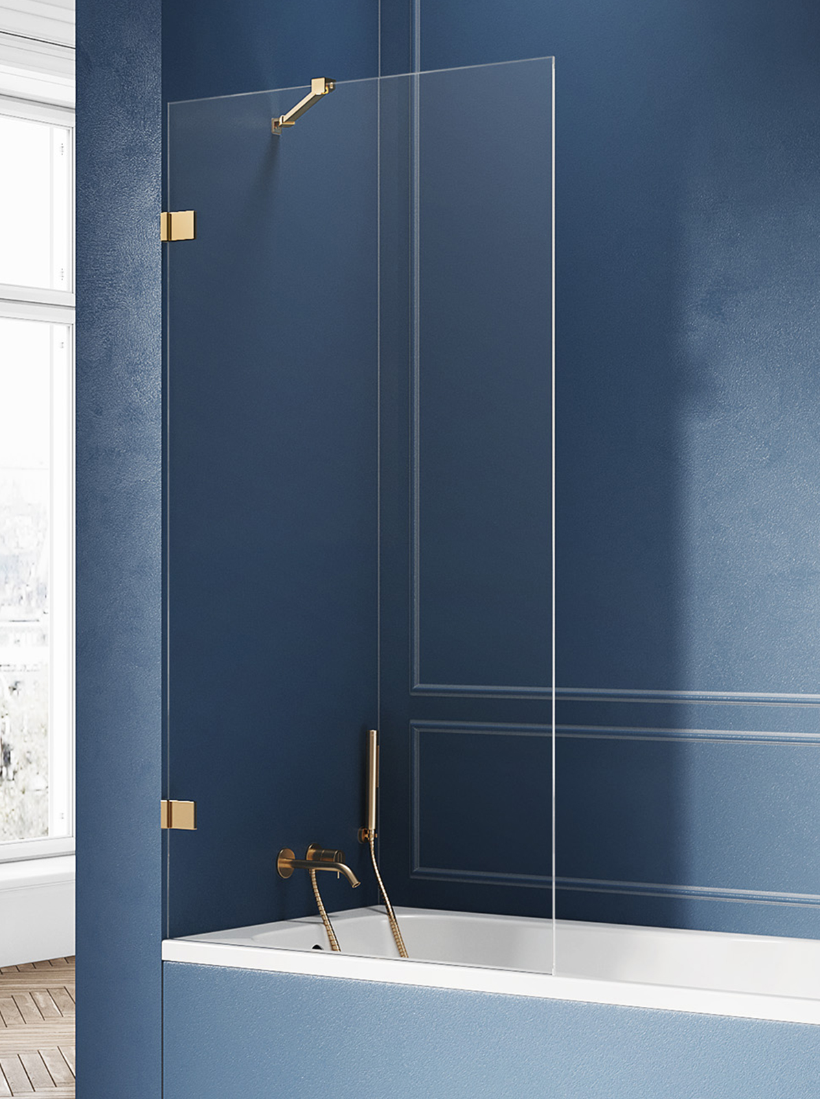 New Trendy Avexa Gold parawan nawannowy 50 cm złoty szczotkowany/szkło przezroczyste EXK-2004