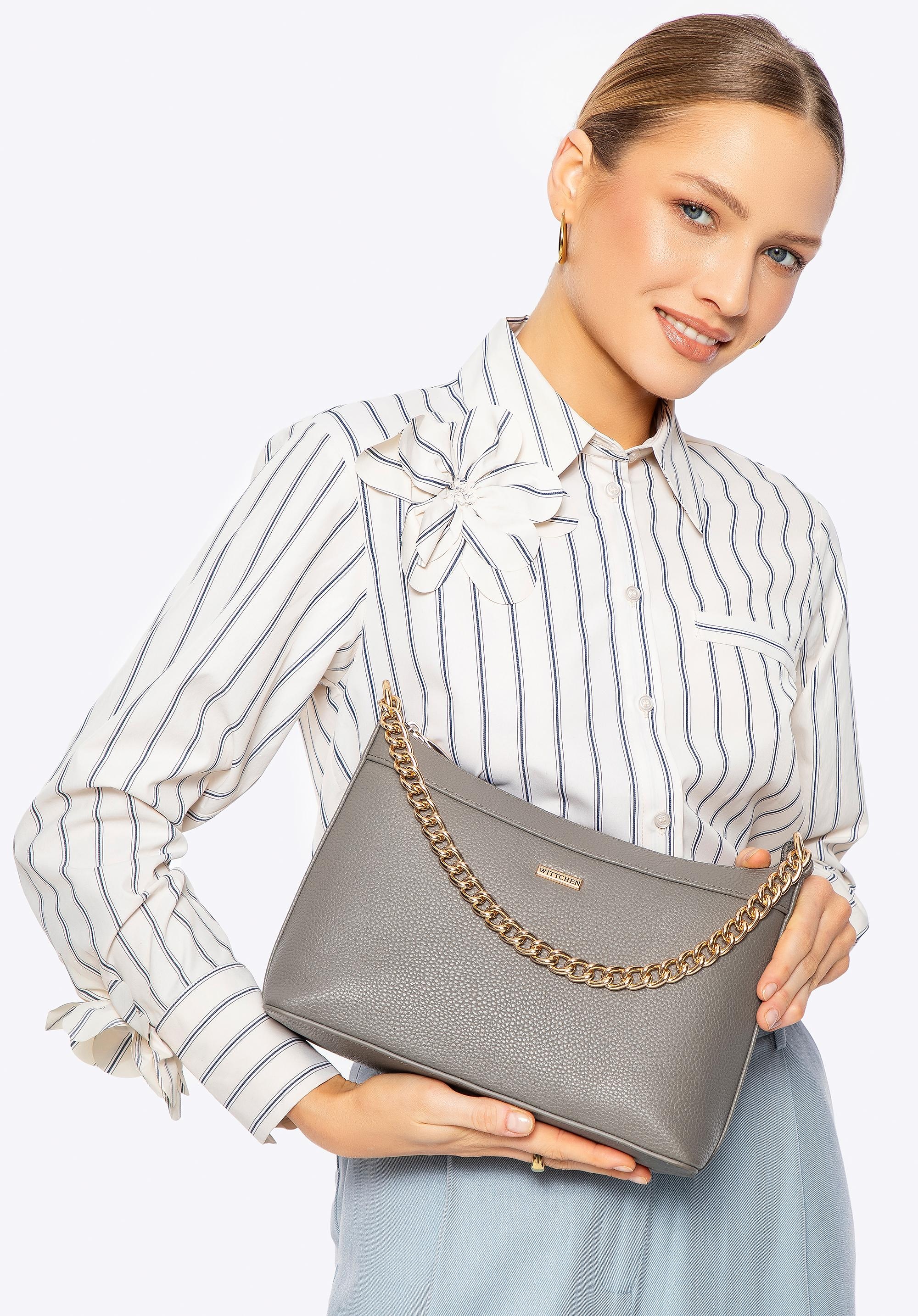 Damska torebka na ramię z ekoskóry szaro - złota