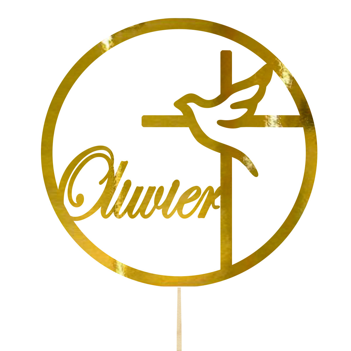 Topper dekoracja na bok tortu pik Pierwsza Komunia Święta złote lustro napis imię