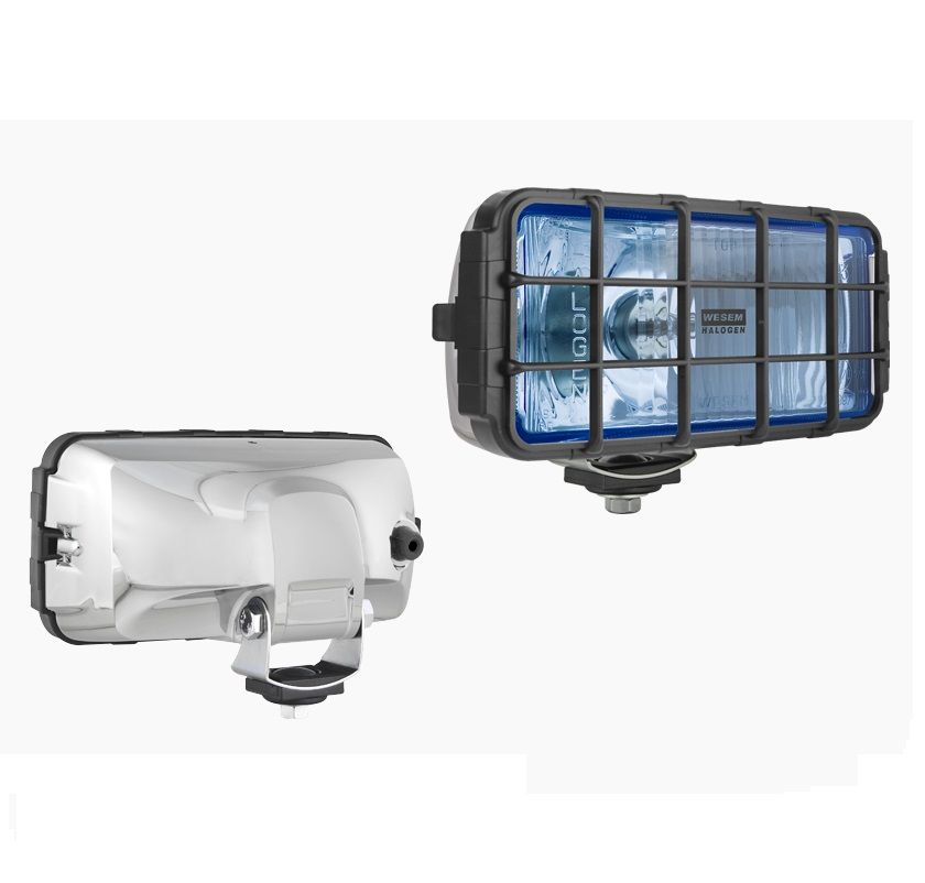 Drogowy reflektor halogenowy w chromowanej obudowie błękitny z żarówką HP4.18890 Wesem