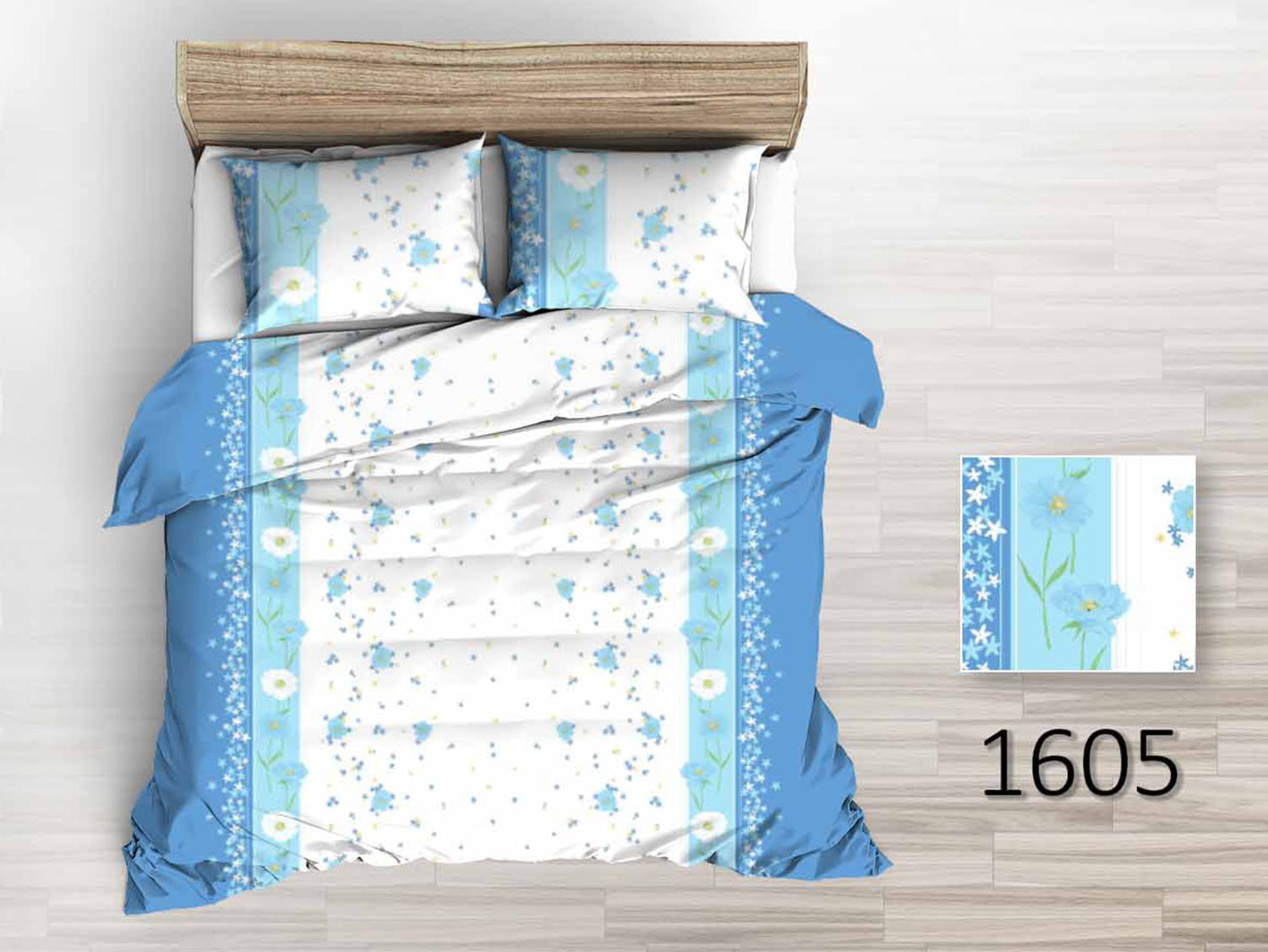 Komplet pościeli 160x200 KORA 100% BAWEŁNA delikatne niebieskie kwiatuszki