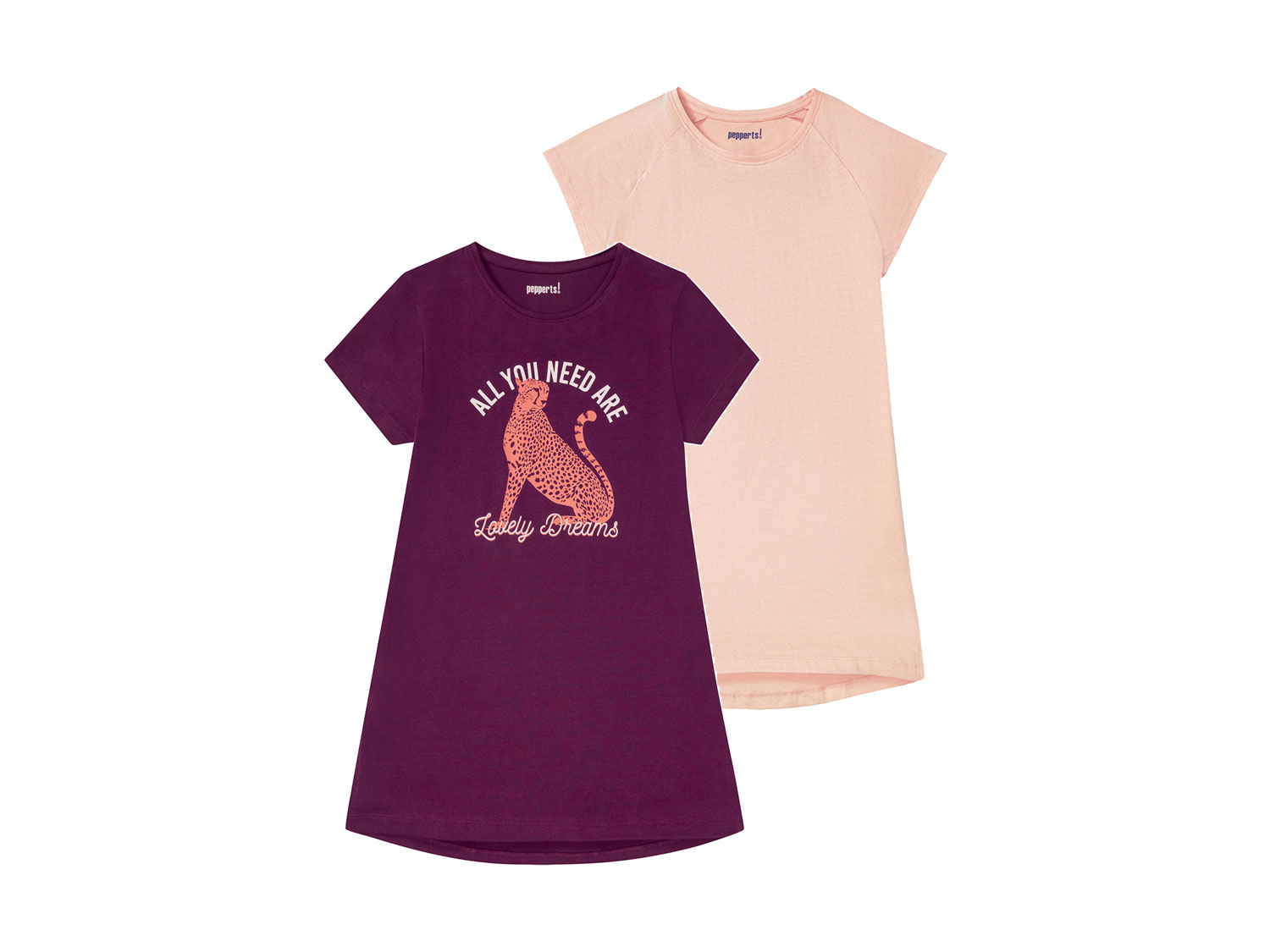 pepperts! Koszula nocna dziewczęca z biobawełny, 2 sztuki 146/152, Fioletowy/morelowy