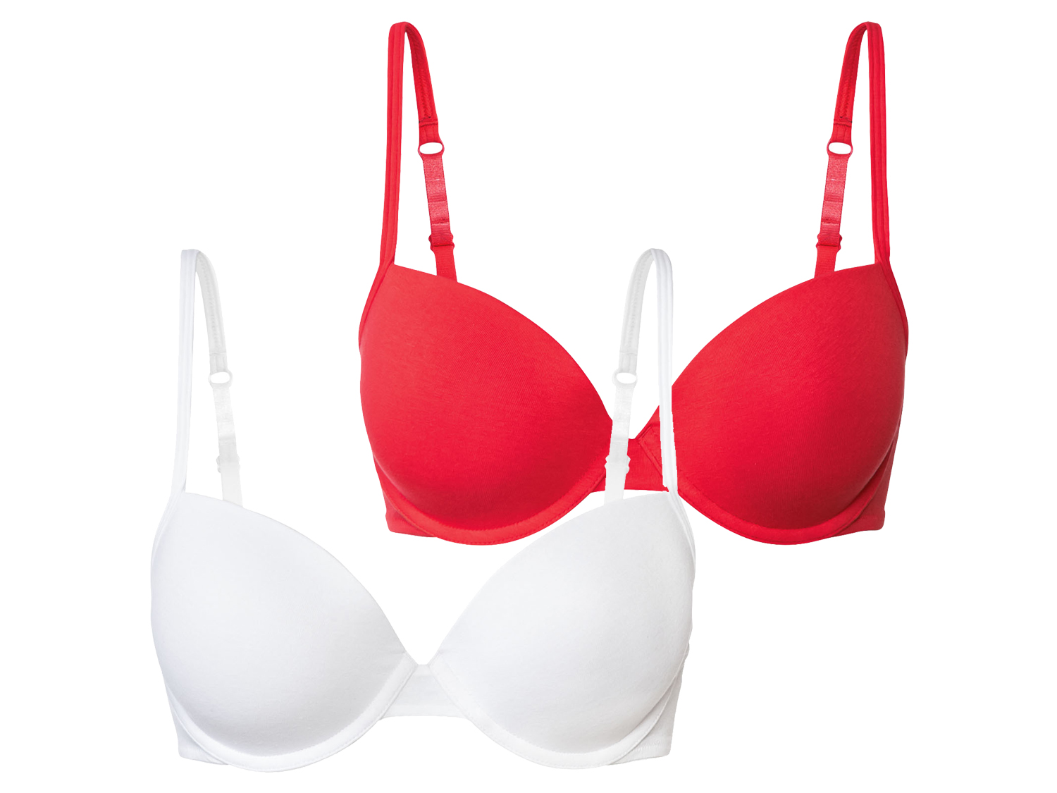 esmara Biustonosze push up z bawełną, 2 sztuki 75B, Czerwony/biały