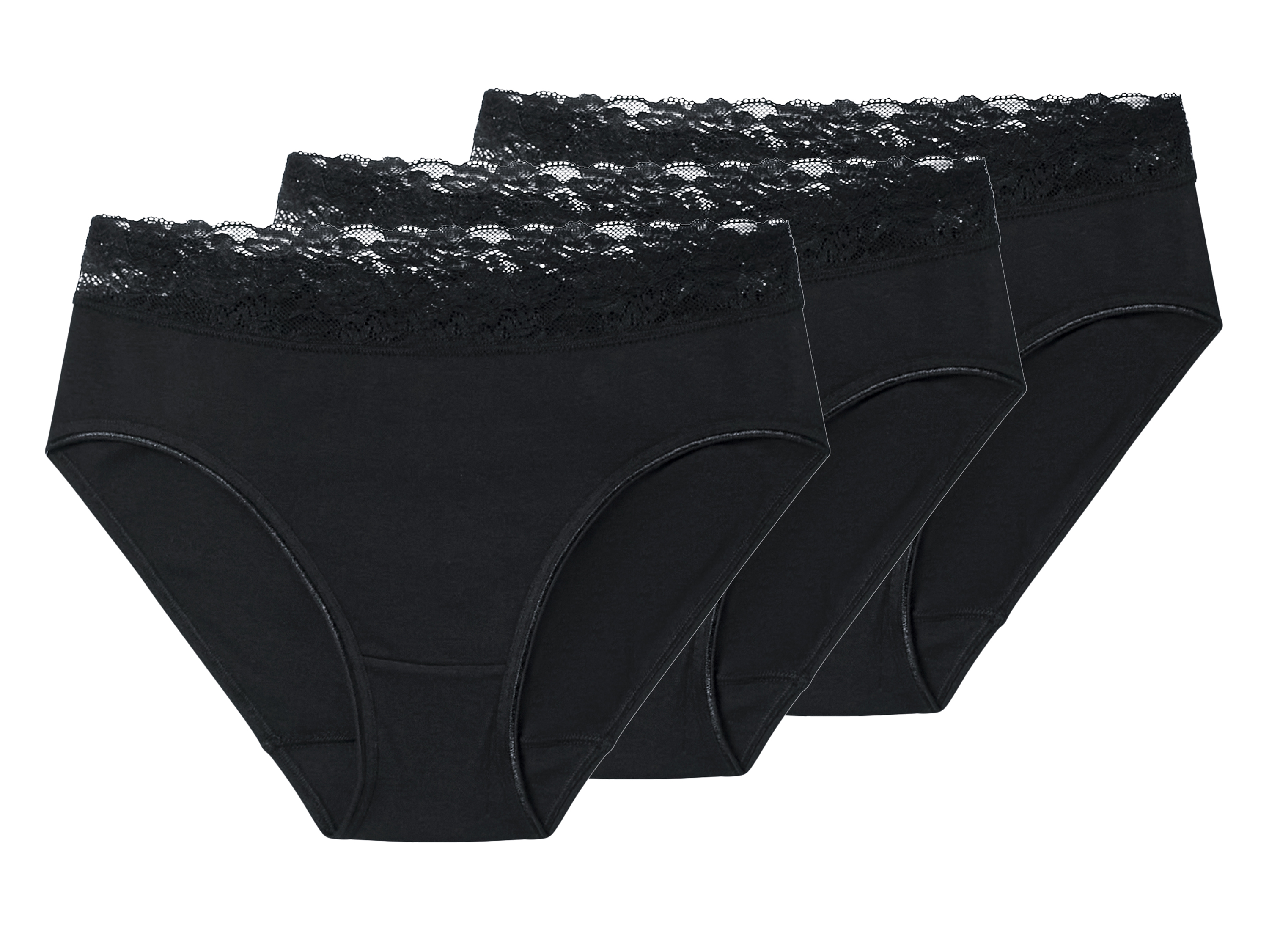 esmara Majtki figi damskie z bawełny, 3 pary Czarny, L44/46