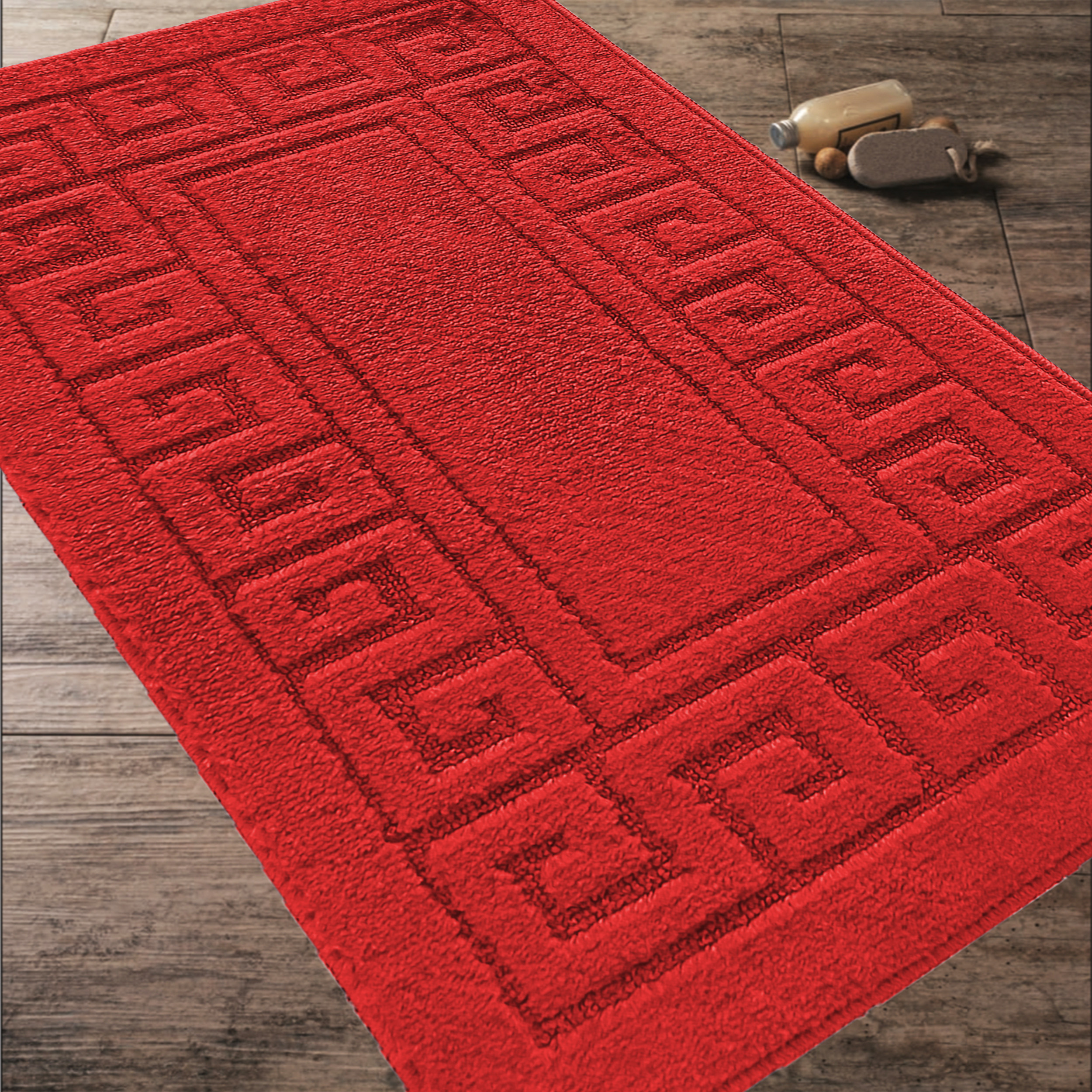 Komplet Dywaników Łazienkowych Montana Ethnic - Czerwony Pod WC Antypoślizgowy