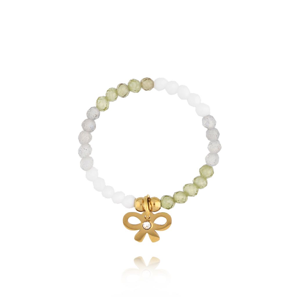 Pierścionek elastyczny z kokardką i labradorytami PTW0492