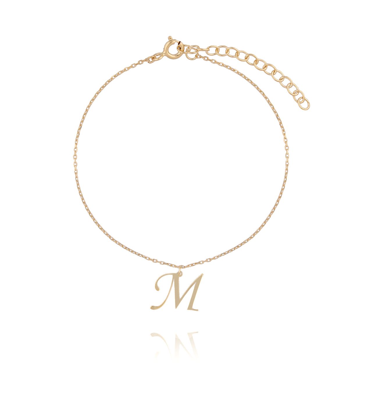 Bransoletka srebrna pozłacana z literką M - By Dziubeka