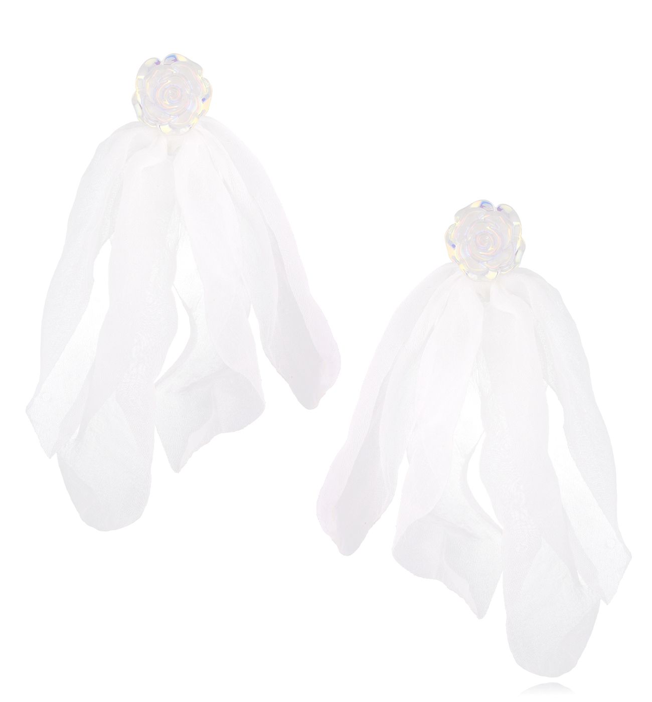 Kolczyki z szyfonu białe z różą Water Lily - By Dziubeka