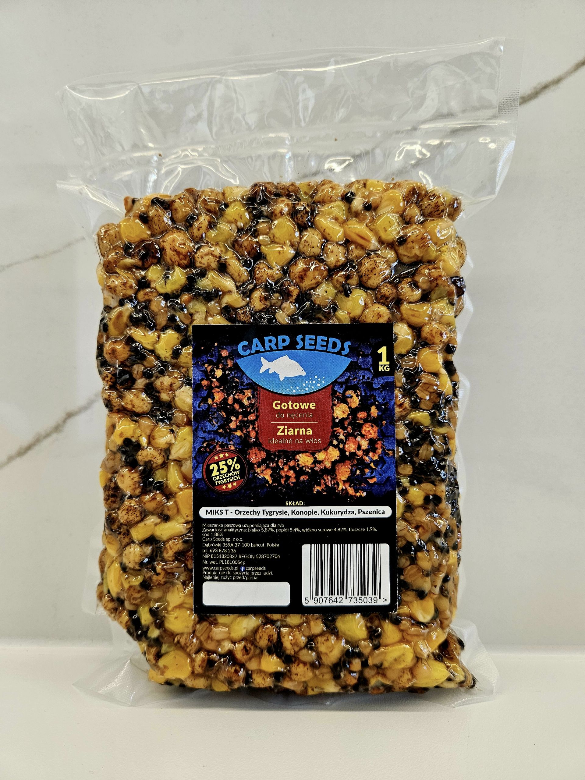 Carp Seed Ziarno do Nęcenia Mix T Konopie, Kukurydza, Pszenica, Orzech Tygrysi 1kg