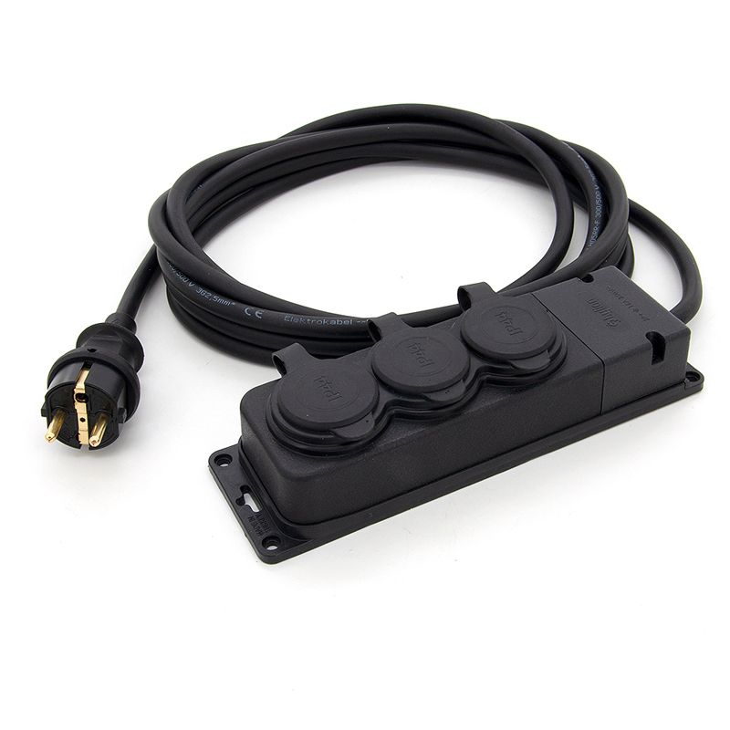 Przedłużacz ogrodowy gumowy ELS Elektrotechnika 2OW16053 3-gniazdowy 16A 230V IP44 H05RR-F 3x2,5mm2, czarny 5 m.