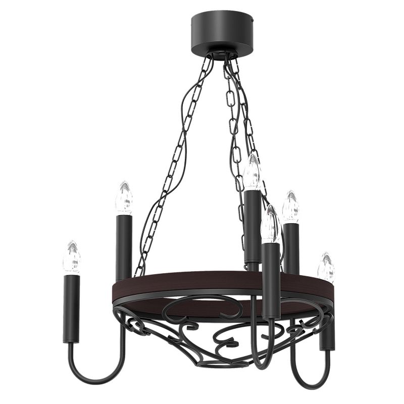 Lampa wisząca Luminex Tuluza czarny matowa-ciemne drewno wym: 88 x 62 x 62 cm 6xE14 x 15W 1 szt.