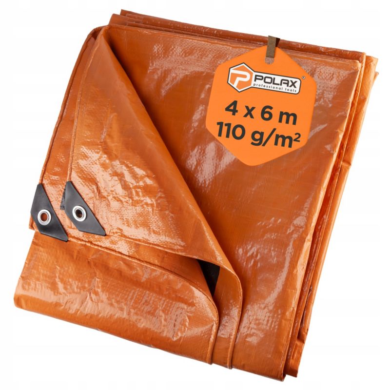 Plandeka Polax Pomarańczowa 4 6m 110g m2 Mocna Wodoodporna Oczka 1 szt.
