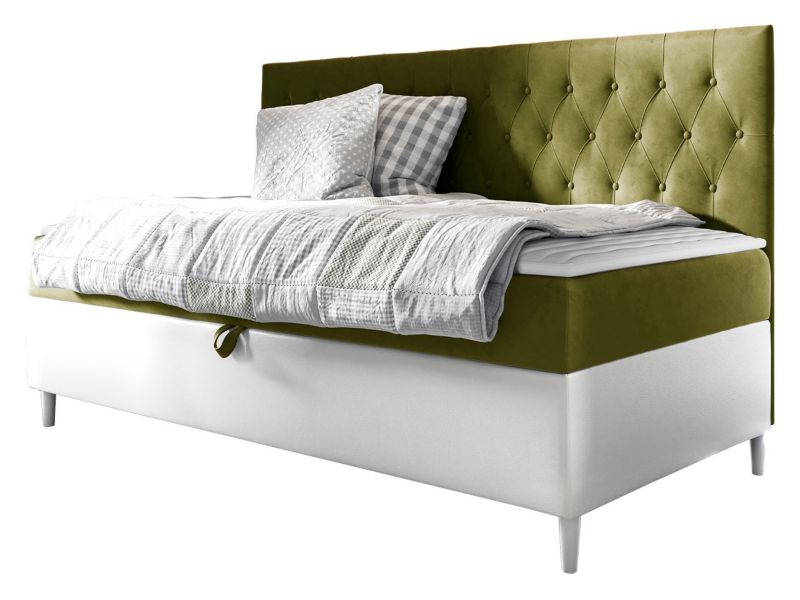 Łóżko kontynentalne MIRJAN 24 Filip Junior 2 90x200 biała ekoskóra/zielony 1 szt.